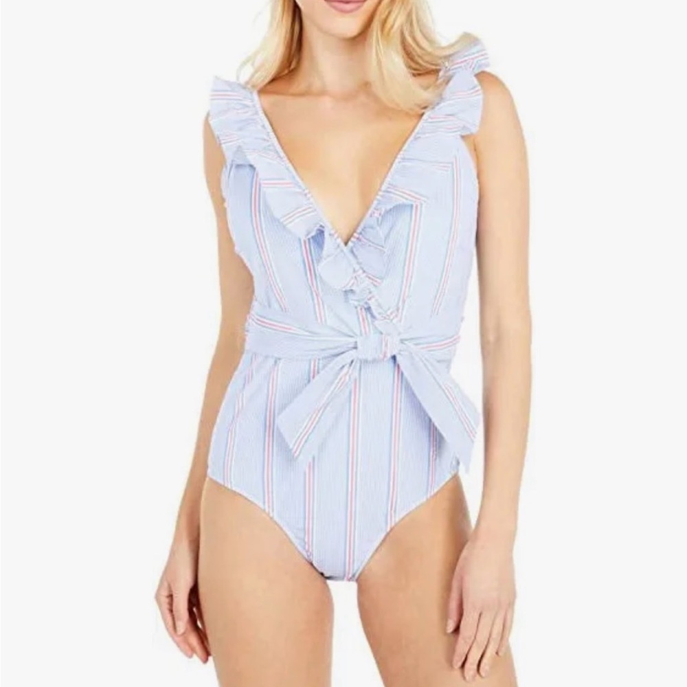 Vineyard Vines Blue and White Ruffle One Piece Swimsuit